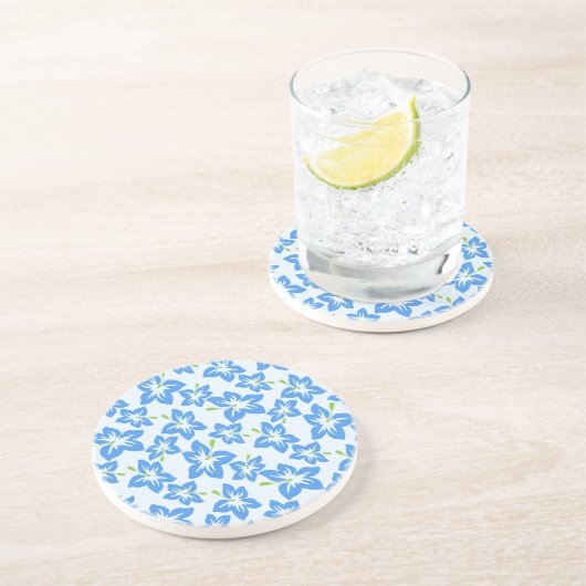 青いハイビスカス、青い花、花の模様 コースター (側面)