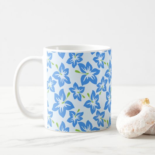 青いハイビスカス、青い花、花の模様 コーヒーマグカップ (ドーナツ)