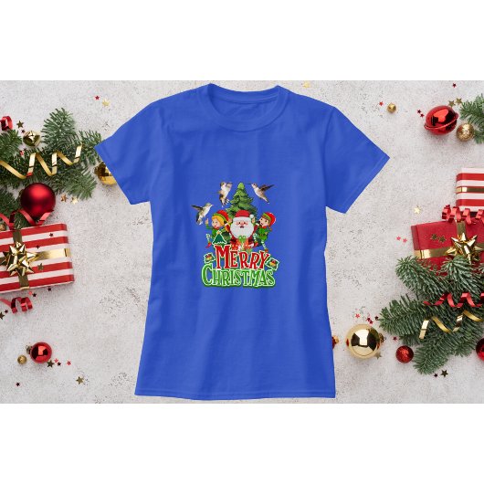 青いハチドリと妖精のクリスマスTシャツ Tシャツ