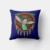 青いハチドリのネイティブアメリカンのデザインの枕芸術 クッション (裏面)