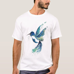 青いハチドリの水彩 Tシャツ