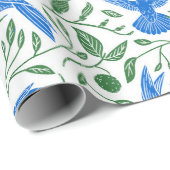 青いハチドリの緑葉の模様 ラッピングペーパー (ロールコーナー)