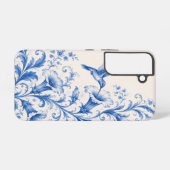 青いハチドリの花柄スマホケース SAMSUNG GALAXYケース (裏面横)