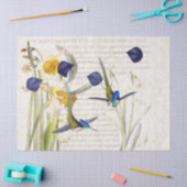 青いハチドリの鳥のラッパスイセンの花のティッシュペーパー 薄葉紙 (クラフト)