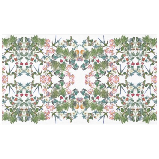 青いハチドリの鳥の熱帯花のテーブルクロス テーブルクロス (正面(横))