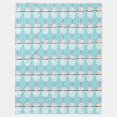 青いハッピーバースデーカップケーキケーキ振りろうそく フリースブランケット (正面)