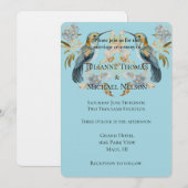 青いハミングバードと紫陽花の花のウェディング 招待状 (正面/裏面)