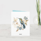 青いハミングバードの紫陽花の花 ありがとう サンキューカード (裏面)