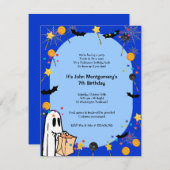 青いハロウィンの誕生日の衣裳のパーティの招待状 招待状 (正面/裏面)