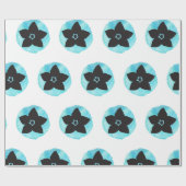 青いハワイアンの花模様 ラッピングペーパー (フラット)