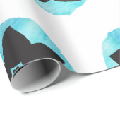 青いハワイアンの花模様 ラッピングペーパー (ロールコーナー)