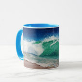 青いハンドルおよびインテリアが付いている海洋波のマグ マグカップ (正面左)