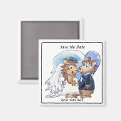 青いハートかわいい結婚式の日付磁石を保存 マグネット (正面/裏面)