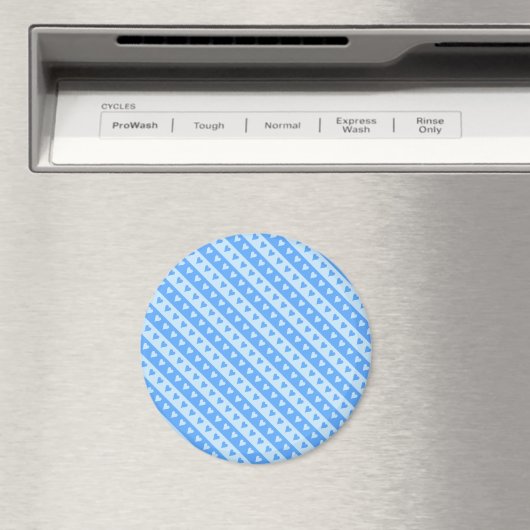 青いハートとストライプのパターン丸磁石 マグネット (インサイチュ (食洗機))