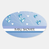 青いハートとストライプ赤ちゃんシャワー 楕円形シール (正面)