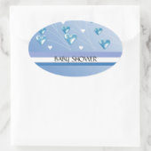 青いハートとストライプ赤ちゃんシャワー 楕円形シール (バッグ)