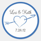 青いハートと矢印 ラウンドシール (正面)