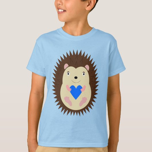 青いハートのハリネズミの男の子 Tシャツ (正面)