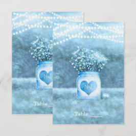 青いハートのメイソンジャーとベイビーズブレス テーブルナンバー