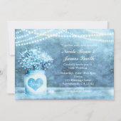 青いハートのメイソンジャーとワタの花の招待状 招待状 (正面)