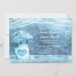 青いハートのメイソンジャーとワタの花の招待状 招待状