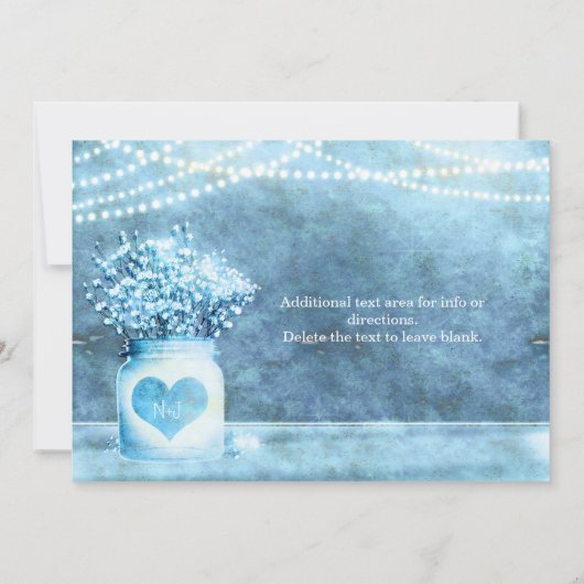 青いハートのメイソンジャーとワタの花の招待状 招待状 (裏面)