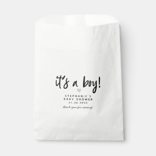 青いハートのモダンなベビーシャワー フェイバーバッグ