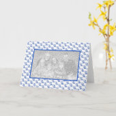 青いハートの写真カード カード (黄色い花)