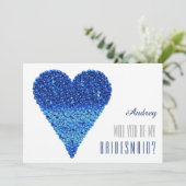 青いハートの形私の花嫁の付き添いになる? 招待状 (スタンド正面)