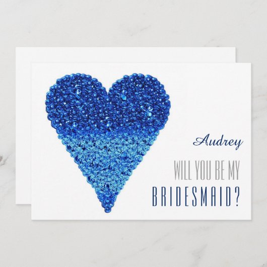 青いハートの形私の花嫁の付き添いになる? 招待状 (正面/裏面)
