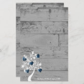 青いハートの木パーソナライズされた文具 便箋 (正面/裏面)