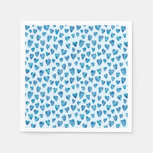 青いハートの水彩模様 スタンダードカクテルナプキン (正面)