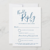 青いハートの結婚式返信 RSVP 招待状 (裏面)