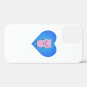 青いハートの背景の愛らしい豚 Case-Mate iPhoneケース (裏面 (横))