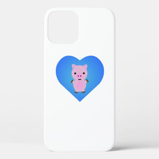 青いハートの背景の愛らしい豚 Case-Mate iPhoneケース (裏面)