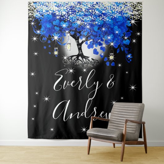 青いハートの葉の木 ボヘミアンワディングタペストリー タペストリー (インサイチュ)