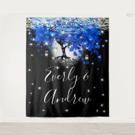 青いハートの葉の木 ボーホーウェディングタペストリー タペストリー