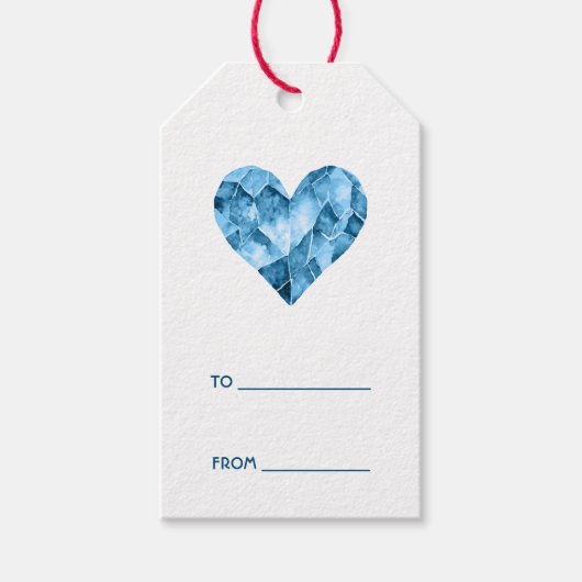 青いハートの「〜から」「〜へ」メッセージ ギフトタグ (正面)