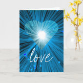 青いハートの「愛」カスタマイズグリーティングカード カード (黄色い花)