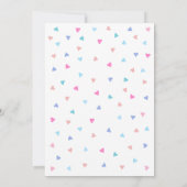 青いハートまたはピンクのハートの性別発表パーティー 招待状 (裏面)