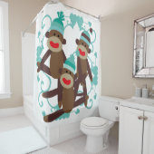 青いハートを持つソックス猿 シャワーカーテン (インサイチュ)