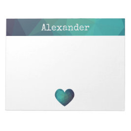 青いハートデザインカスタマイズ可能な名前の投稿ノート ノートパッド