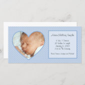 青いハートドット新生児フォトカード 案内状 (正面/裏面)