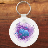 青いハートバラと翼 キーホルダー (正面)