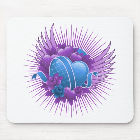 青いハートバラと翼 マウスパッド (正面)