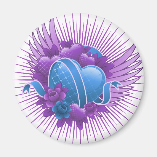 青いハートバラと翼 マグネット (正面)