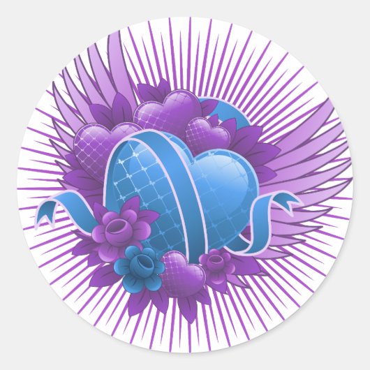 青いハートバラと翼 ラウンドシール (正面)