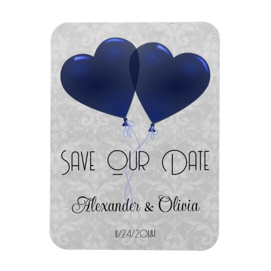 青いハートバルーン日付マグネットを保存 マグネット (縦)