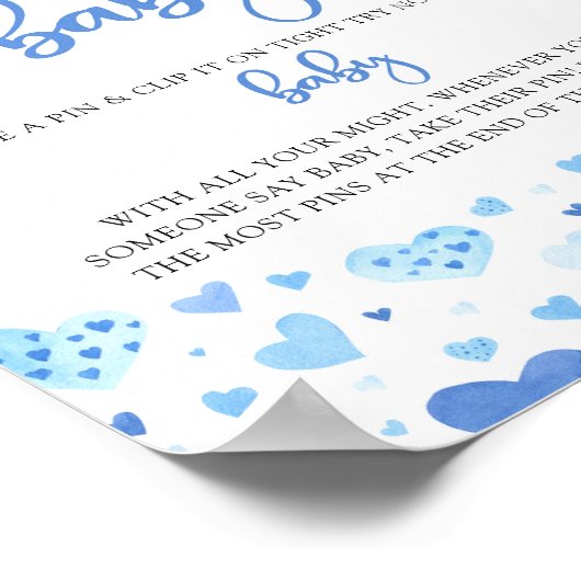 青いハートバレンタインは赤ちゃんシャワーゲームと言わない ポスター (角)