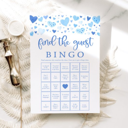 青いハートバレンタインデザゲストビンゴゲーム 招待状